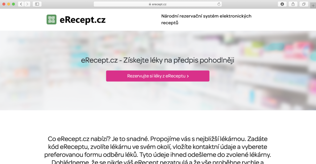 náhled webové stránky eRecept.cz